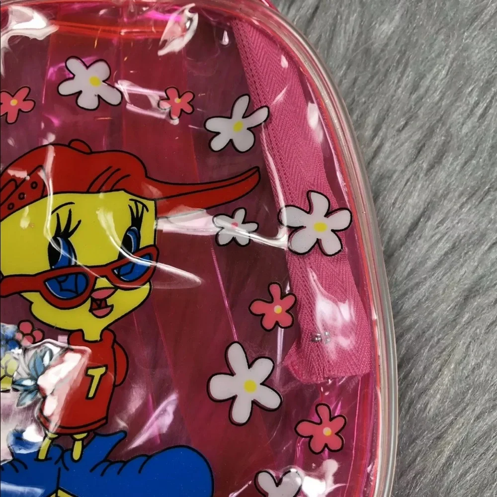 Vintage 90s Pink Clear Plastic Mini Backpack Tweety Bird
